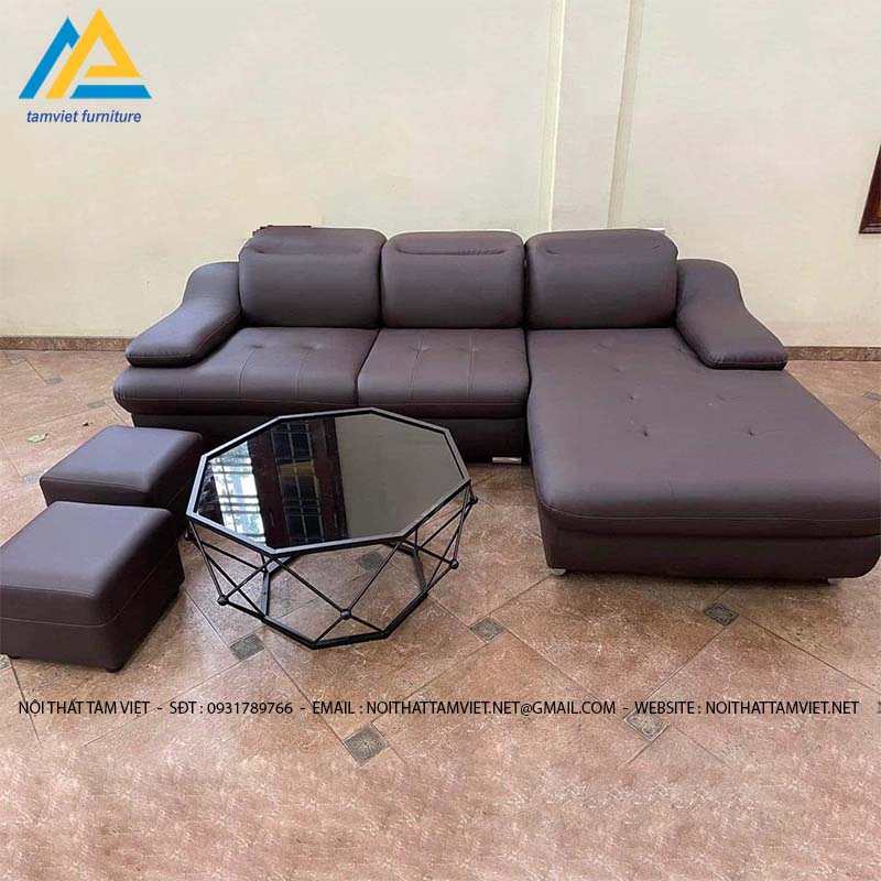 Bộ sofa da chữ L kèm đôn nhỏ SD-09