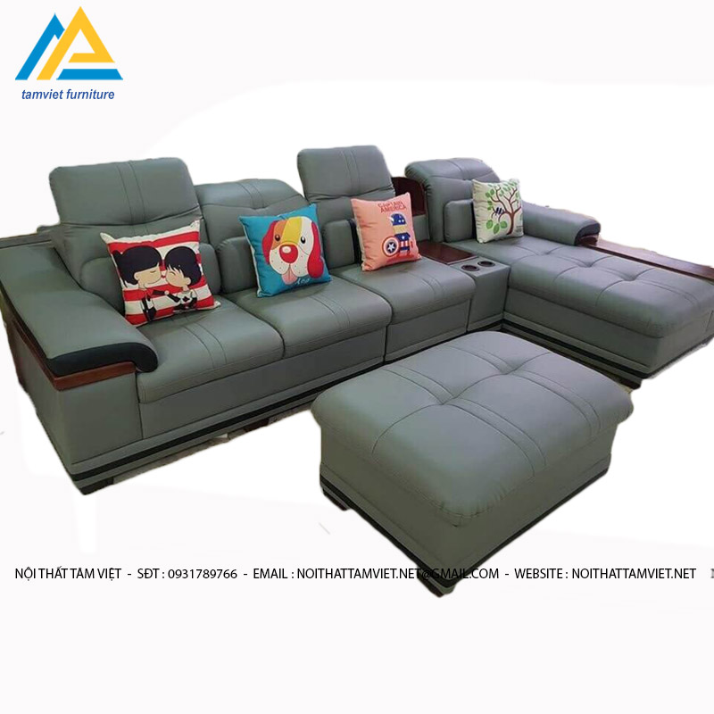 Ghế sofa da góc L màu ghi SD-07