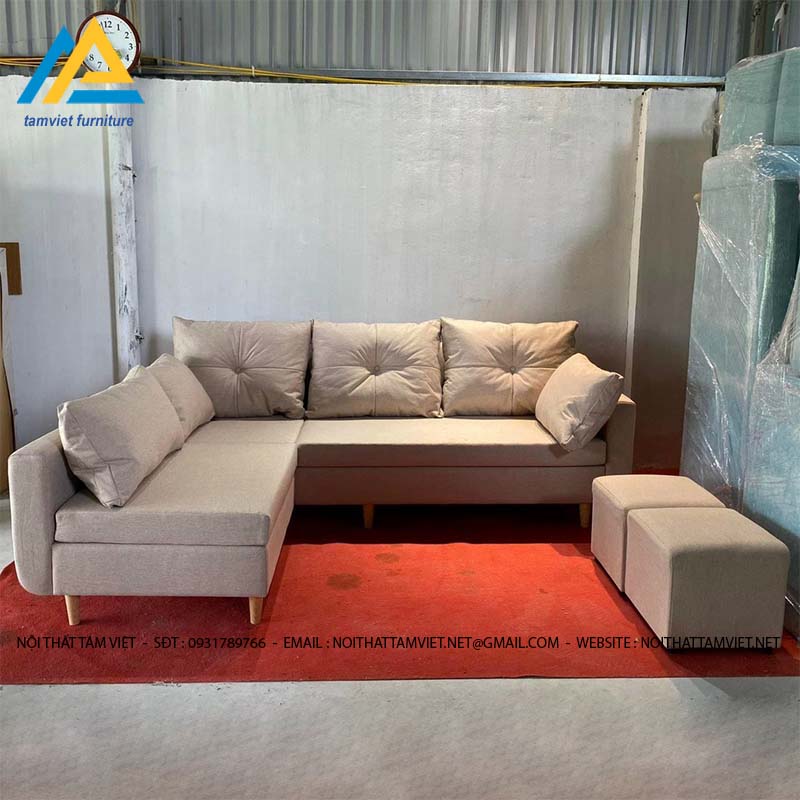 Sofa nỉ góc L kèm đôn vuông SN-04