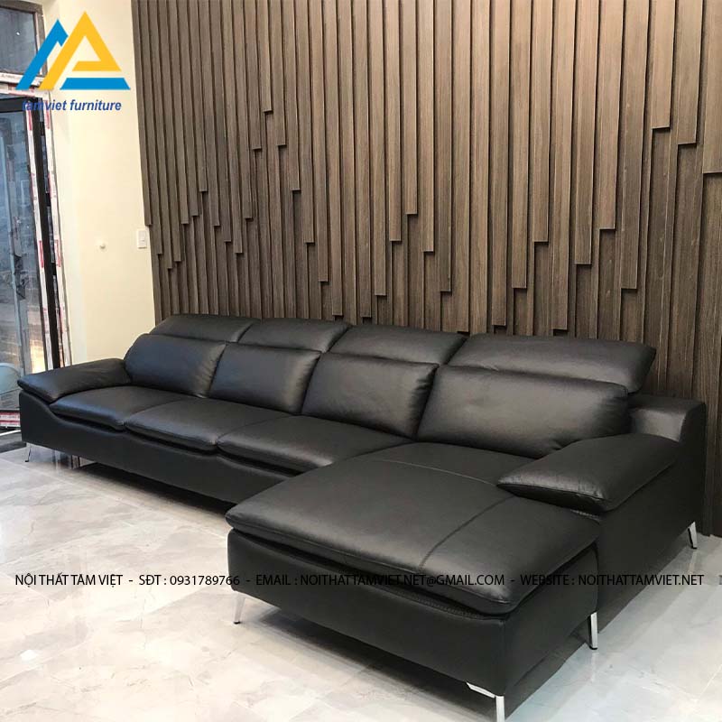 Mẫu sofa da chữ L hiện đại SD-20 màu đen