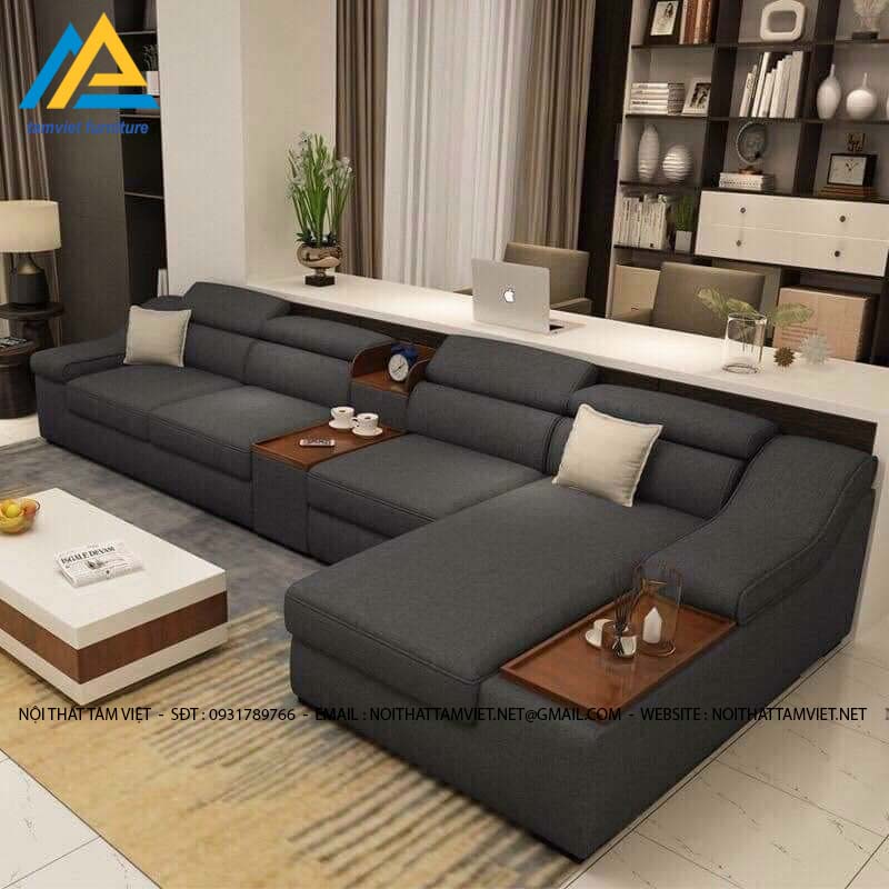 Sofa nỉ cao cấp màu đen SN-08 hiện đại 