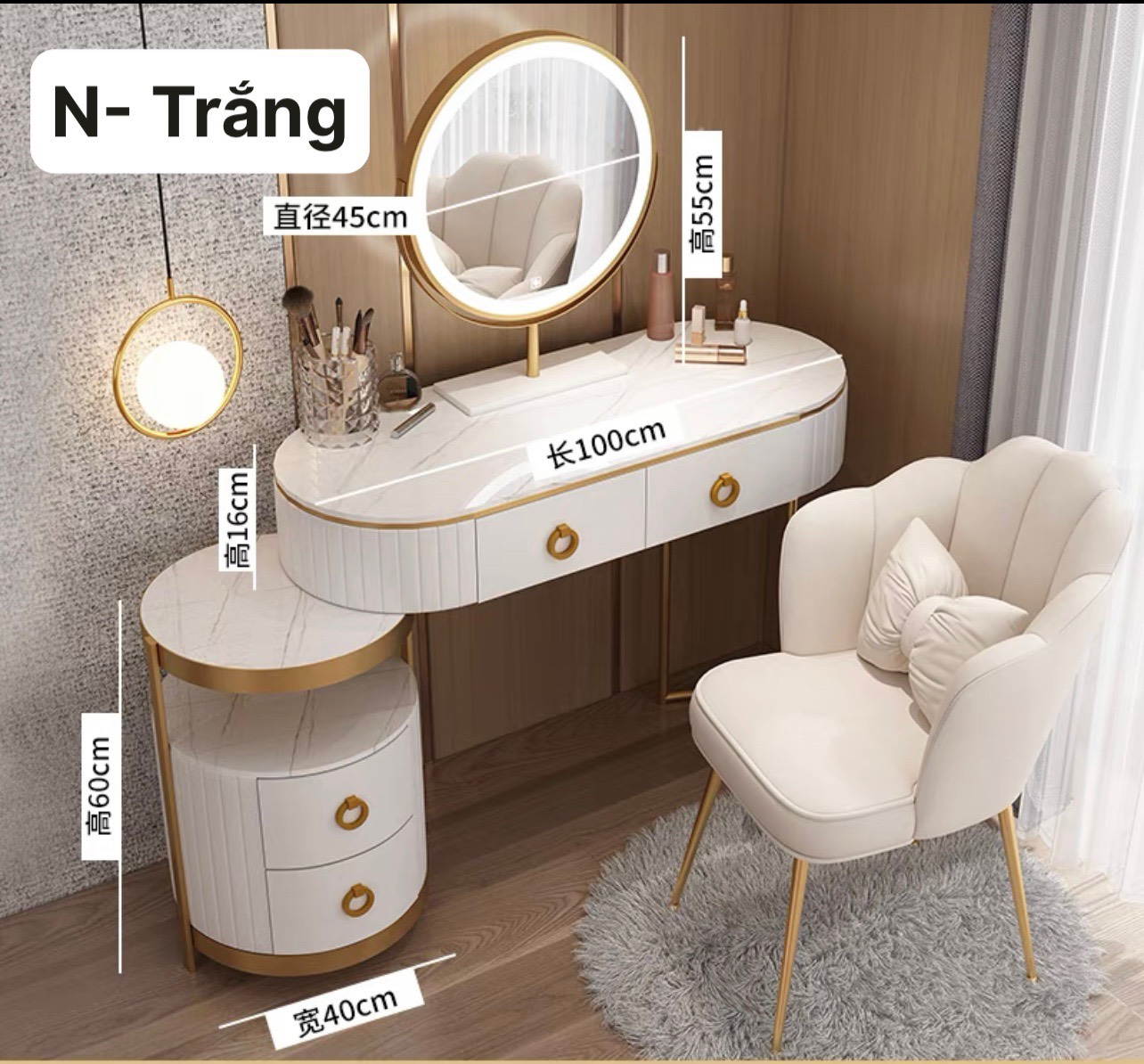 Bàn trang điểm cảm ứng mặt gỗ giả đá BTD-29