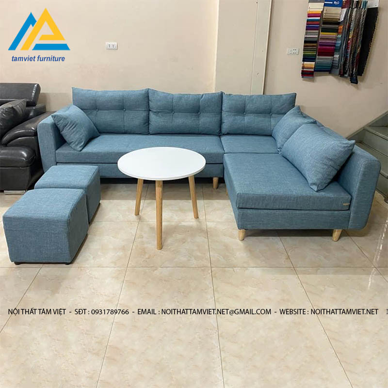 Sofa nỉ chữ L kèm ghế đôn SN – 11