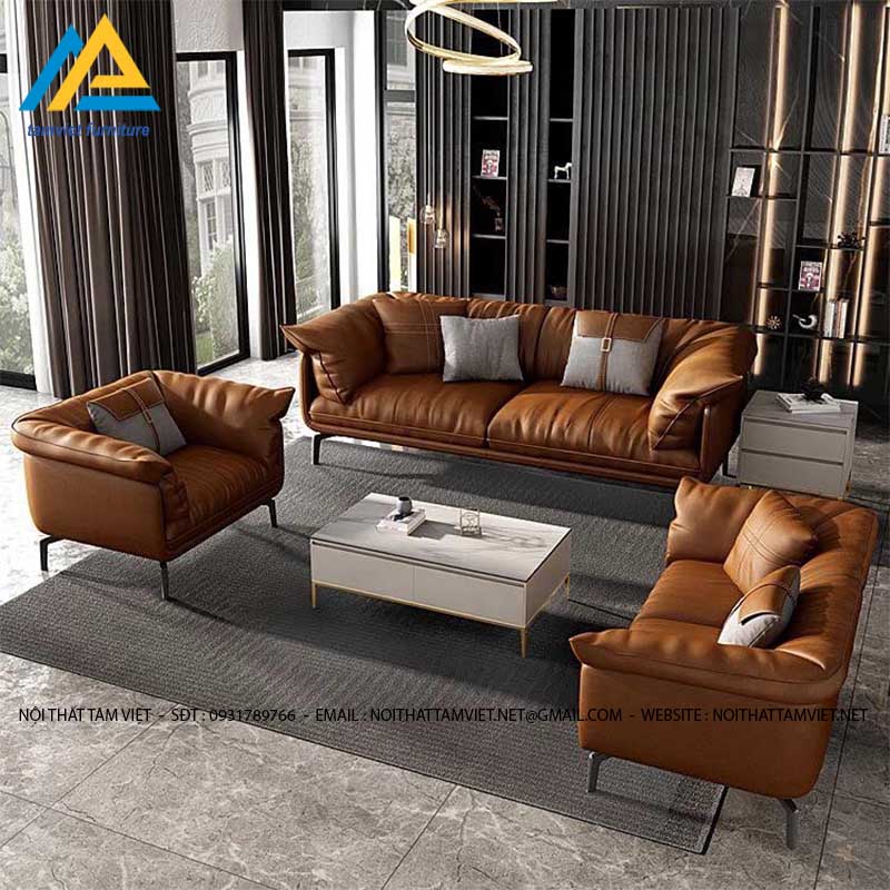 Bộ sofa văng da màu cam SD-18