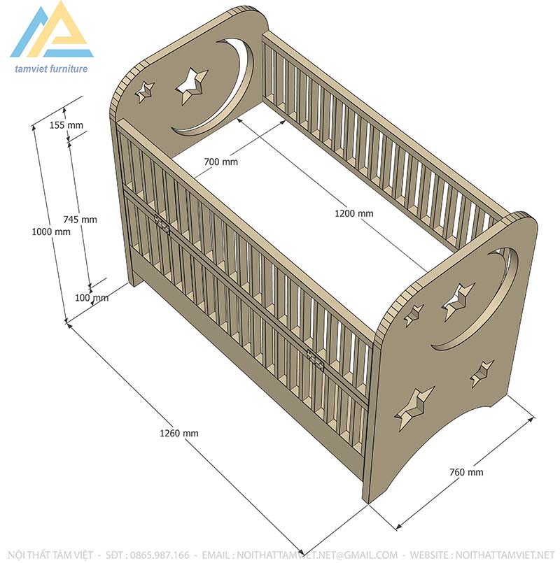 Cũi cho bé sơ sinh gỗ công nghiệp CTE-707