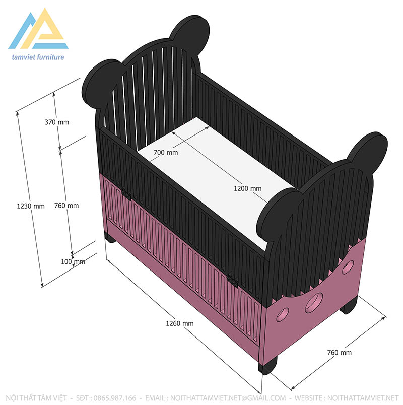 Cũi cho em bé gỗ công nghiệp CTE-706