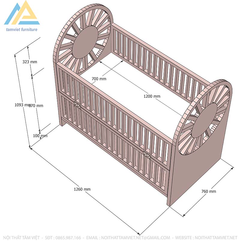 Cũi em bé gỗ công nghiệp CTE-705