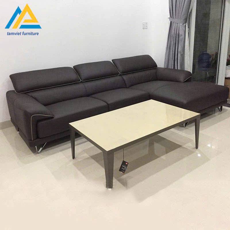 Ghế sofa da chữ L màu đen GD-24