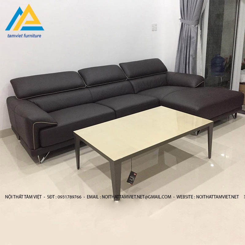 Ghế sofa da chữ L màu đen SD-24