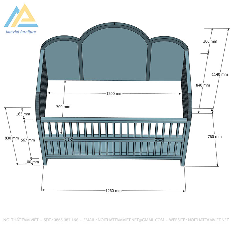 Giường cũi bé sơ sinh gỗ công nghiệp CTE-708