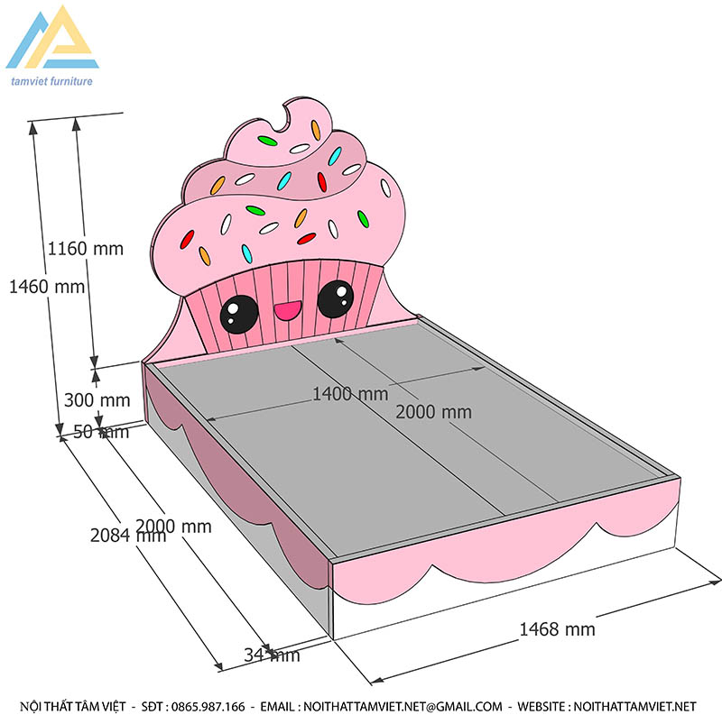 Giường ngủ em bé gỗ công nghiệp GTE-1206