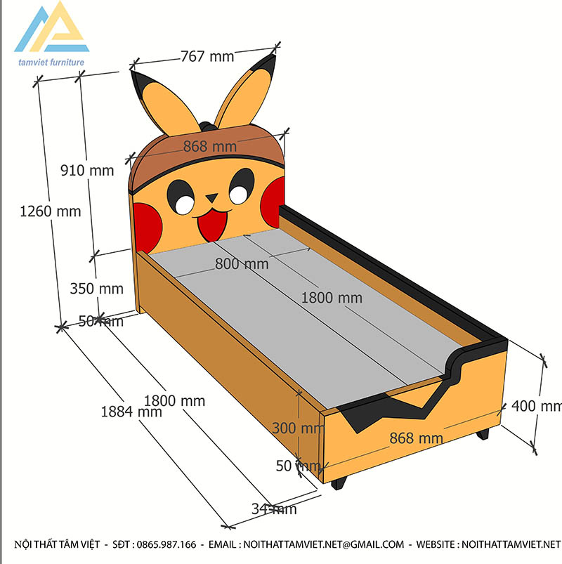 Giường trẻ sơ sinh gỗ công nghiệp GTE-803