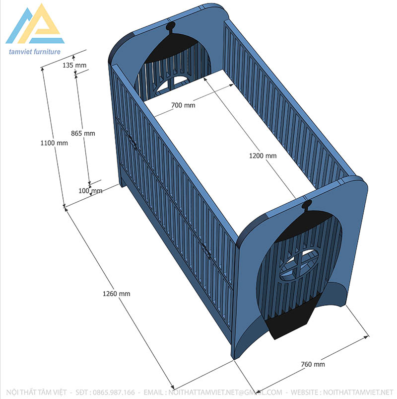 Cũi bé sơ sinh gỗ công nghiệp CTE-709