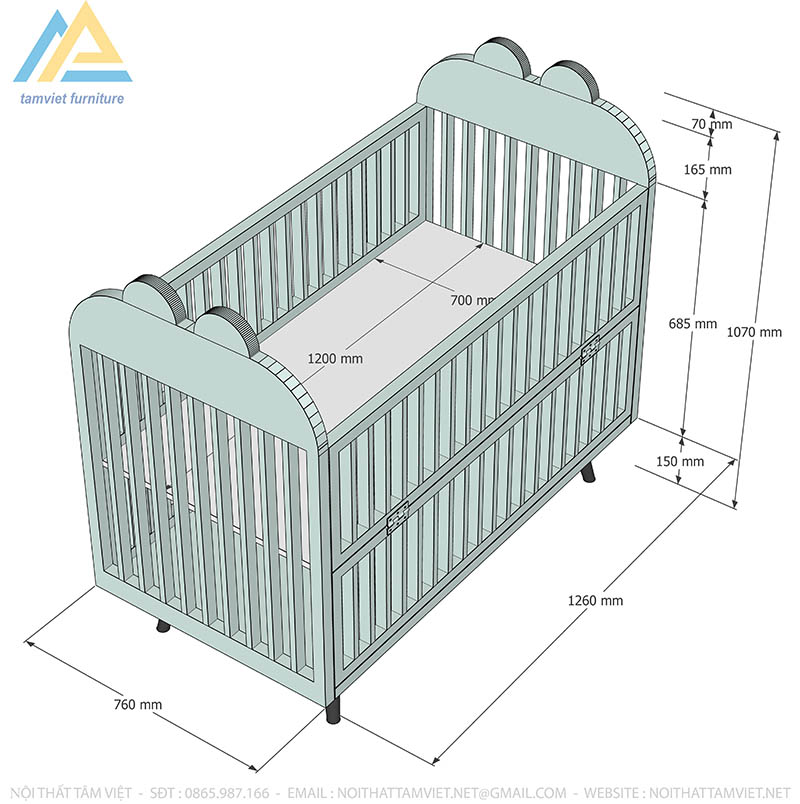 Cũi trẻ em gỗ công nghiệp CTE-702