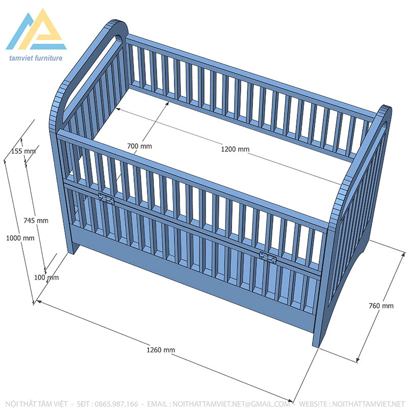 Cũi em bé gỗ công nghiệp CTE-704